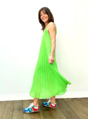 EA Zague Pleated Slipdress in Flash Lime