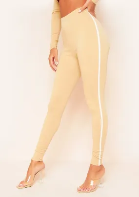Ellie Beige Contrast Stripe Leggings