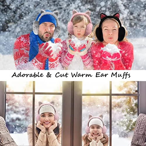 Eyegla Winter Ear Muffs for Women Fleece Ear Warmers Faux Fur Warm Cat Ear Earmuffs Foldable Outdoor Winter Ear Cover for Girls,Grey