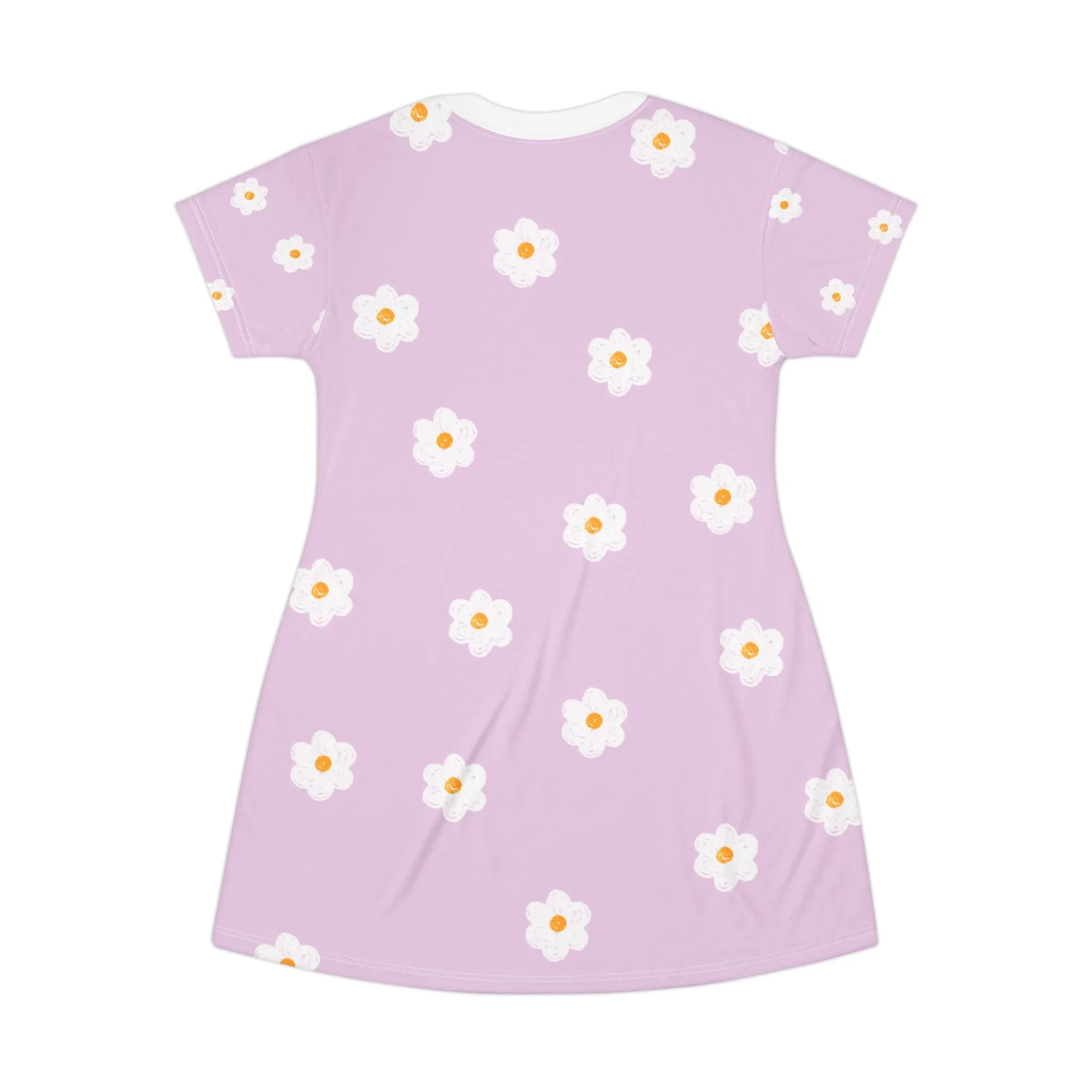 Floral Short Sleeve T-Shirt Dress - Cute Lavender Daisy Design for Spring & Summer Style