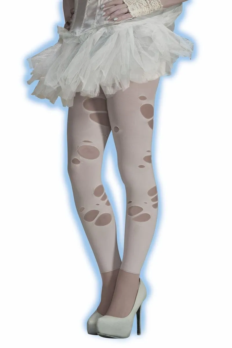Ghost White Tattered Costume Leggings Adult