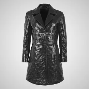 GRACE Quilted Leather Trench Coat For Women Black