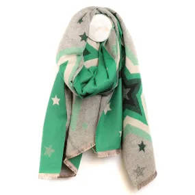 Green & Grey Bold Jacquard Star Print Scarf