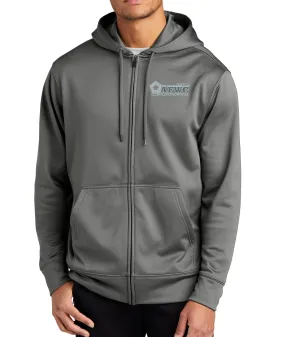 Grey Full Zip Polyester Hoodie Unisex Sweatshirt. Plain Back