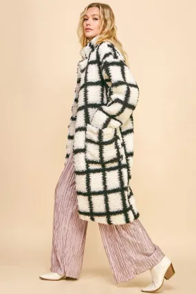 Grid Plaid Oversized Teddy Coat