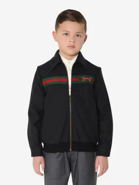 Gucci Boys Wool Horsebit Zip Bomber Jacket