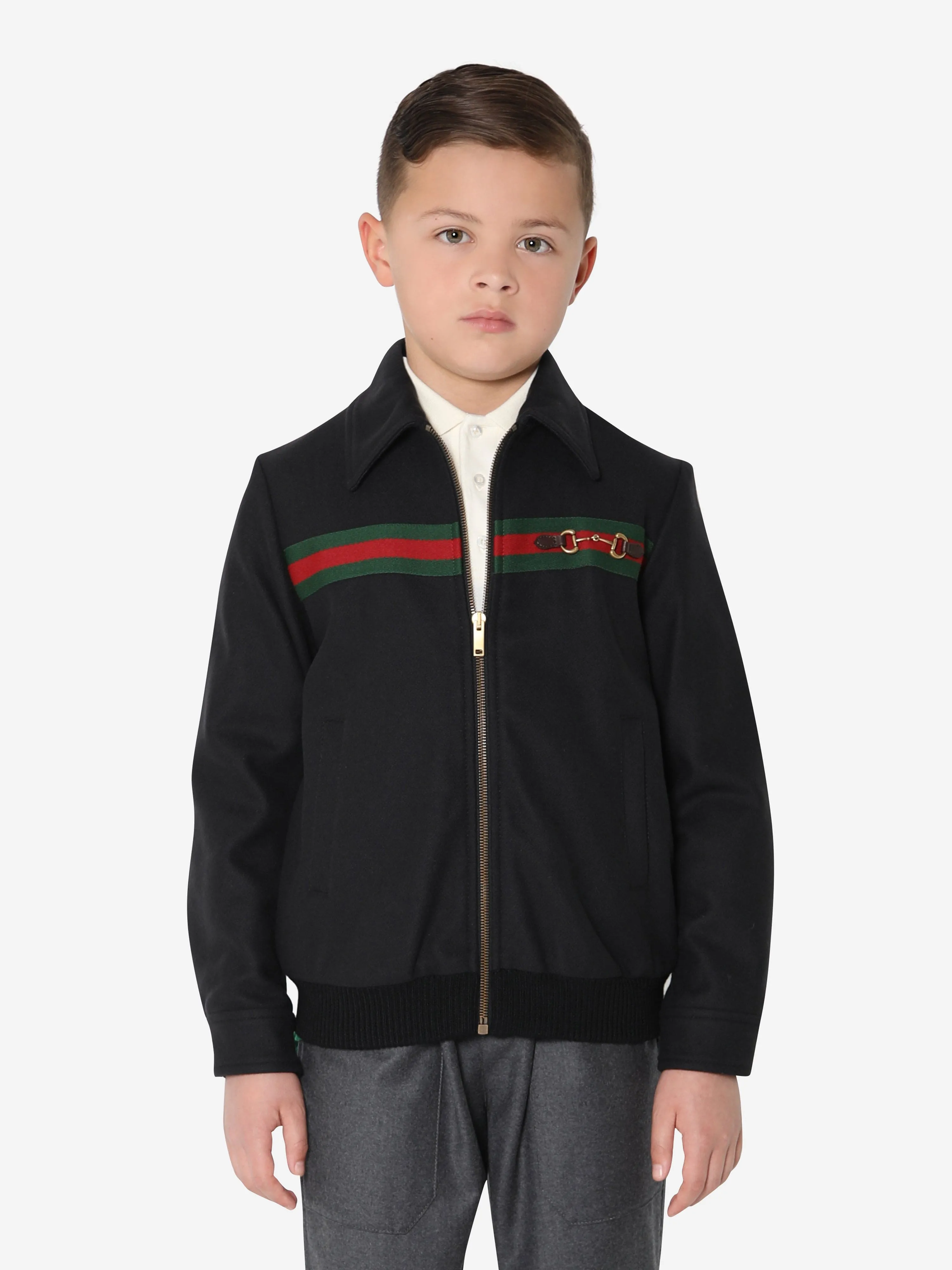 Gucci Boys Wool Horsebit Zip Bomber Jacket