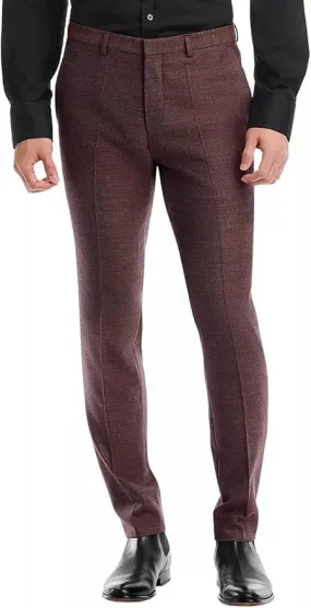 Hugo Boss Mens Hesten Birdseye Extra Slim Fit Dress Pants Burgundy Red 38 x 32