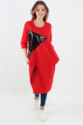 Italian Sequin Panel Ruched String Detail Jersey Tunic