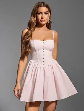 Jacquard Embellished Button Flared Cami Dress