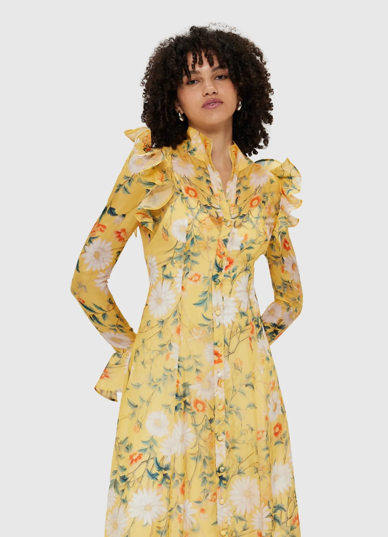 Katrina Butterfly Sleeve Midi Dress - Daisy Print