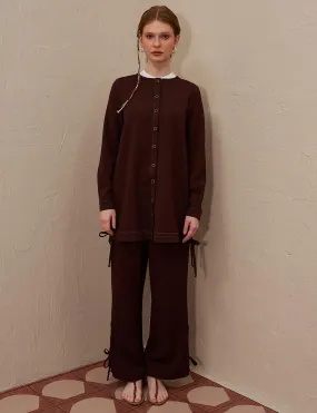 Lacing Detailed Embossed Double Suit Dark Brown