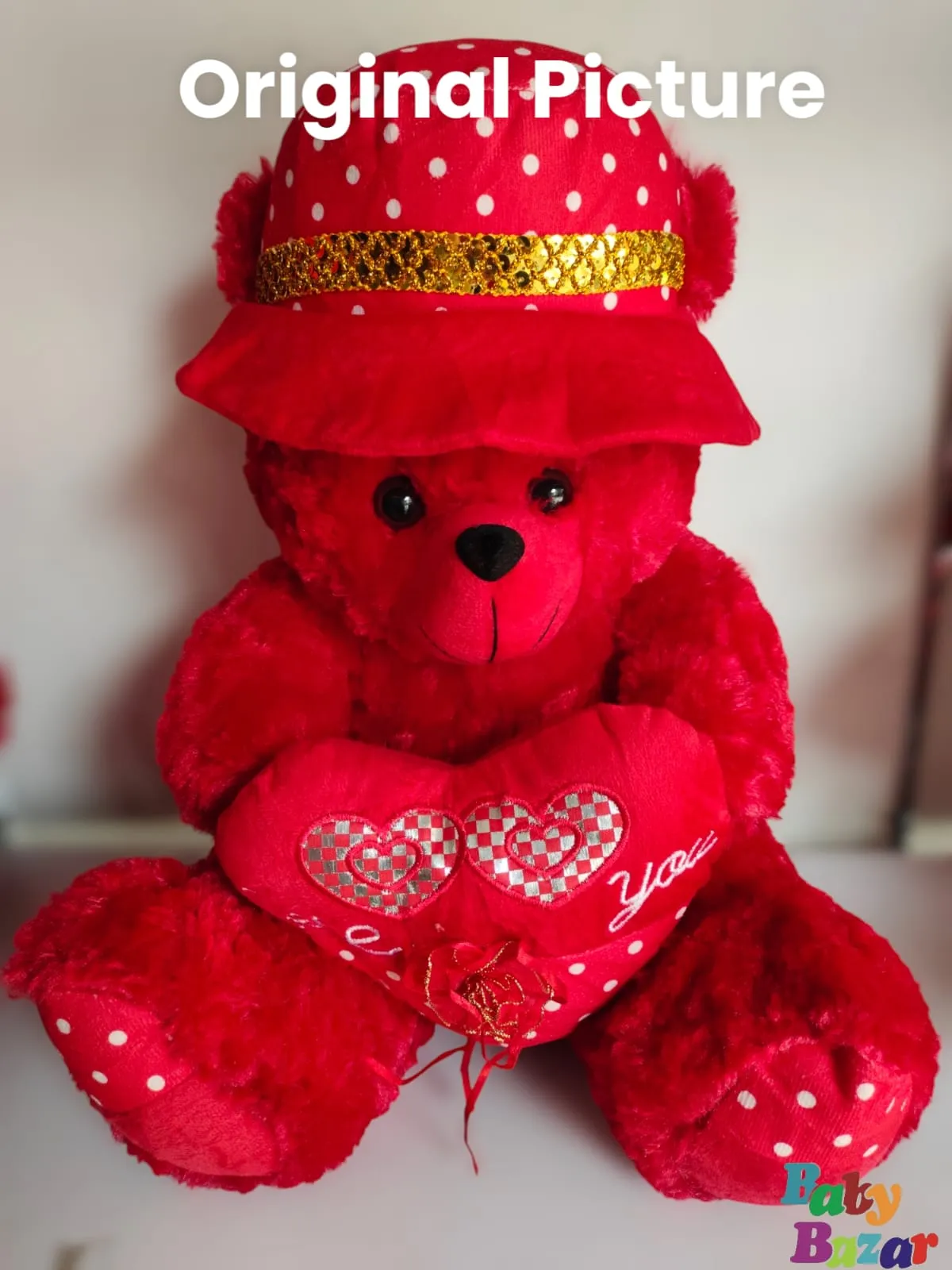 Large Size Adorable Polka Dot Soft Lovely Red Bear with Heart and Hat
