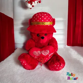 Large Size Adorable Polka Dot Soft Lovely Red Bear with Heart and Hat