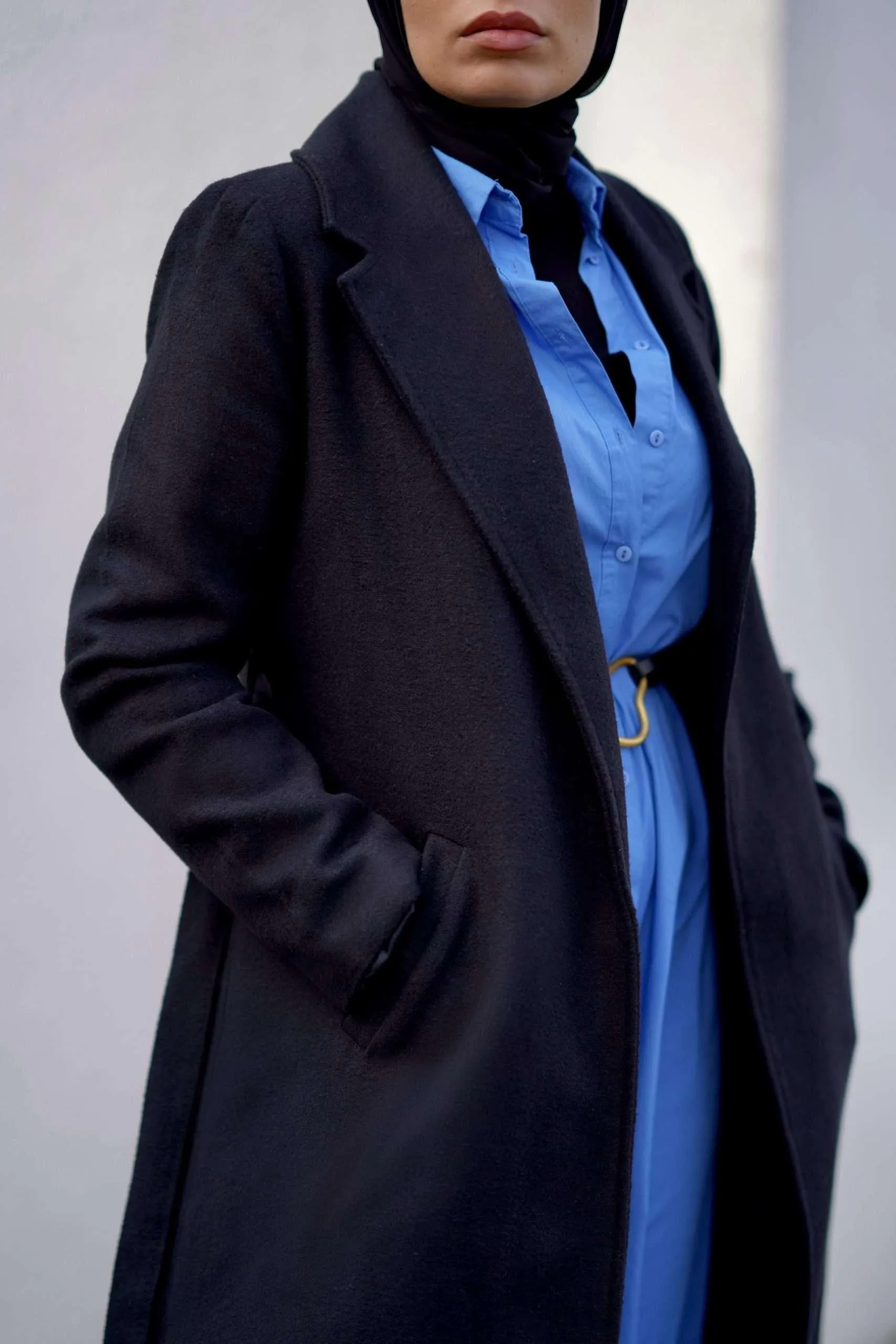 Long Belted Coat - Black