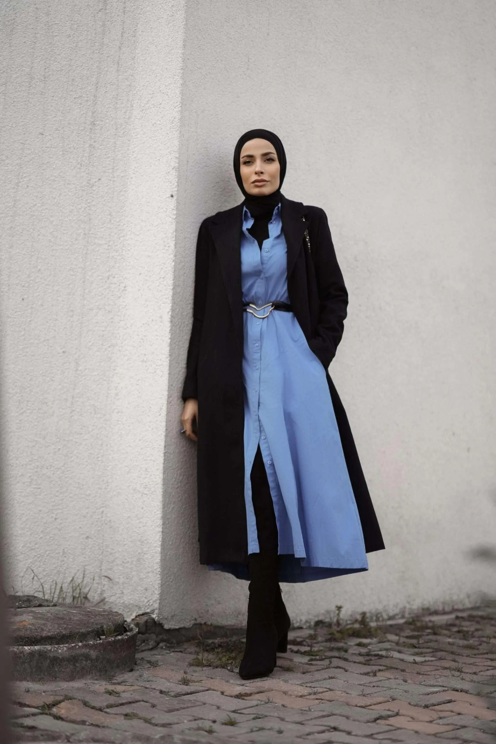 Long Belted Coat - Black