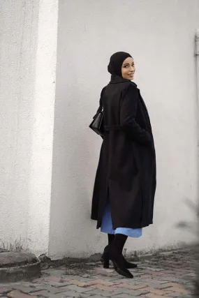 Long Belted Coat - Black