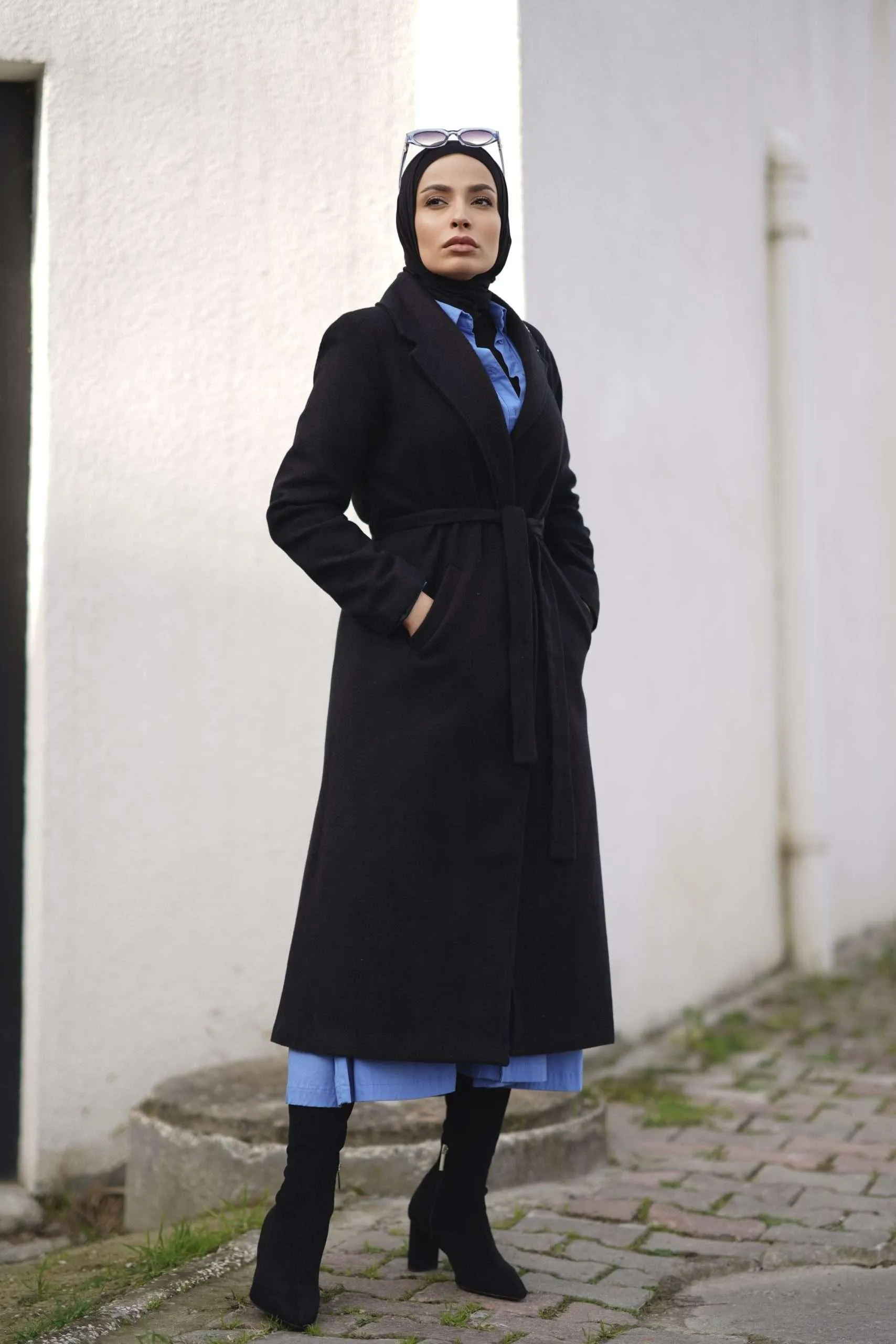 Long Belted Coat - Black