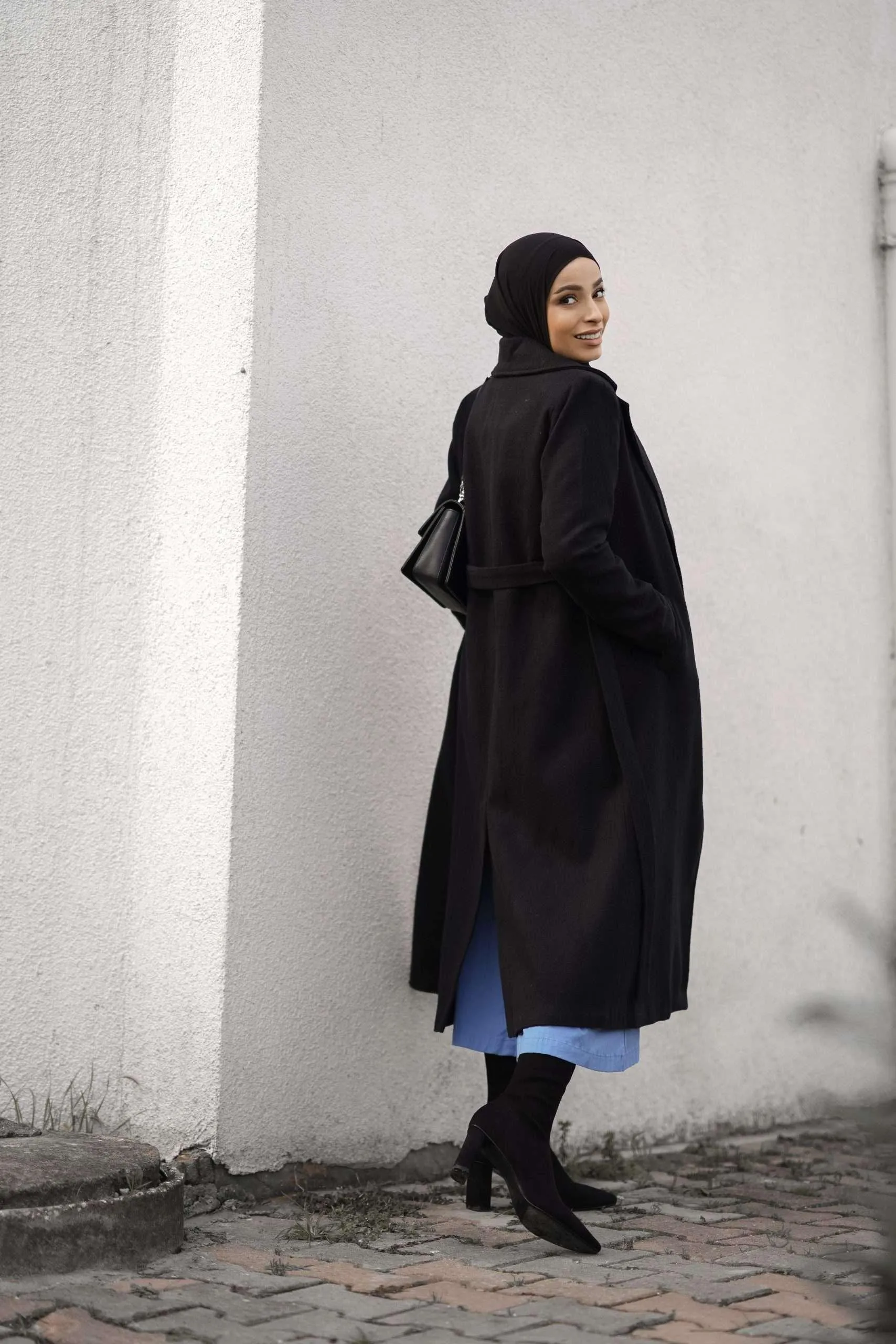 Long Belted Coat - Black