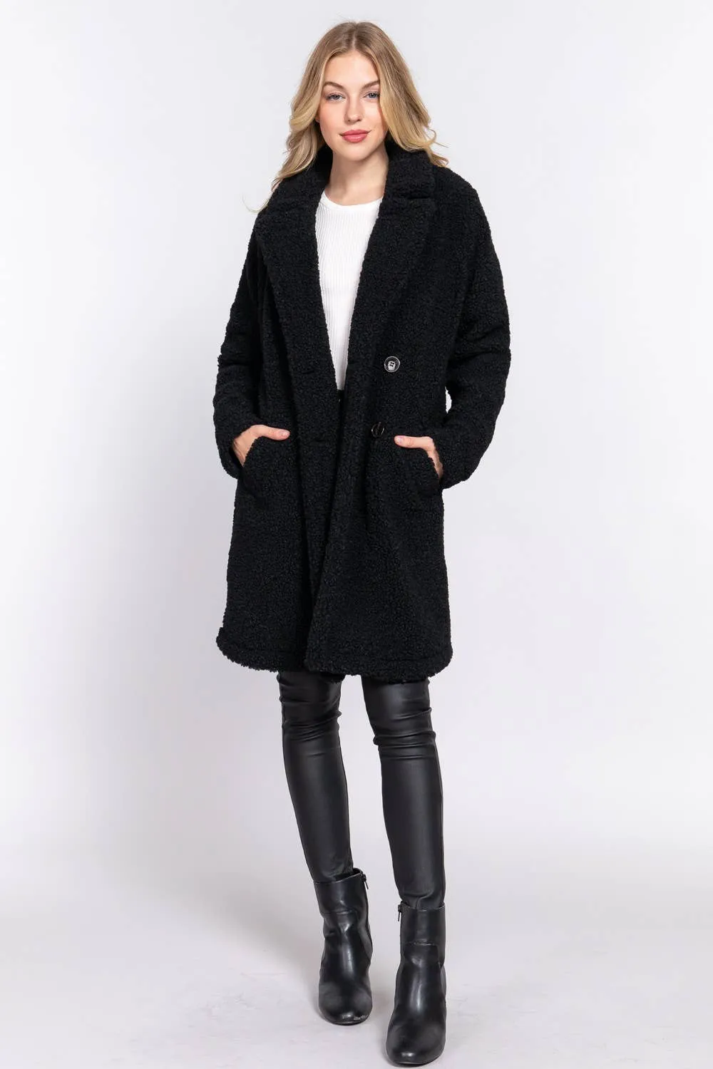 Long Sleeve Double Breasted Faux Fur Teddy Coat