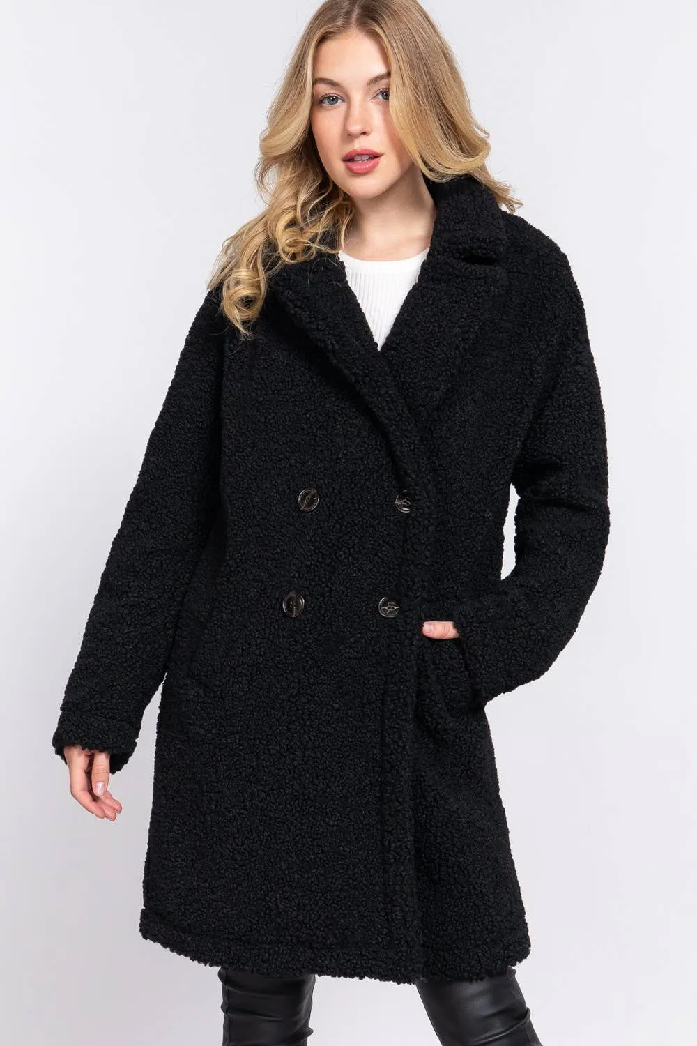 Long Sleeve Double Breasted Faux Fur Teddy Coat