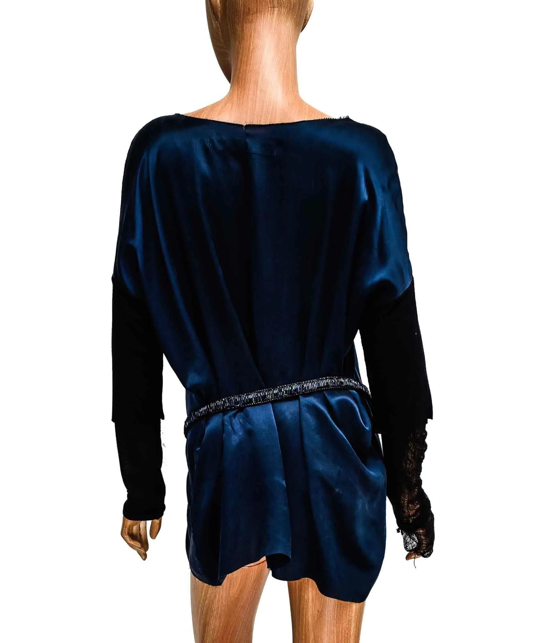 Long Sleeve Silk Tunic with Frayed Hem