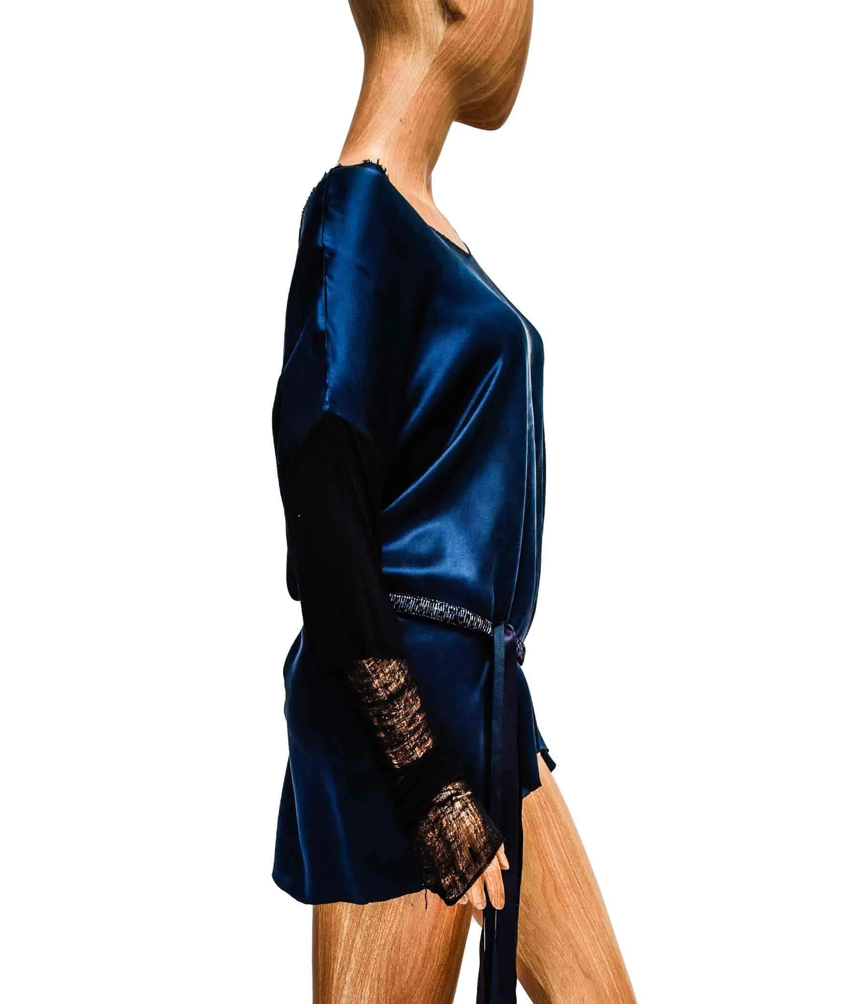 Long Sleeve Silk Tunic with Frayed Hem