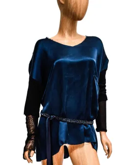 Long Sleeve Silk Tunic with Frayed Hem