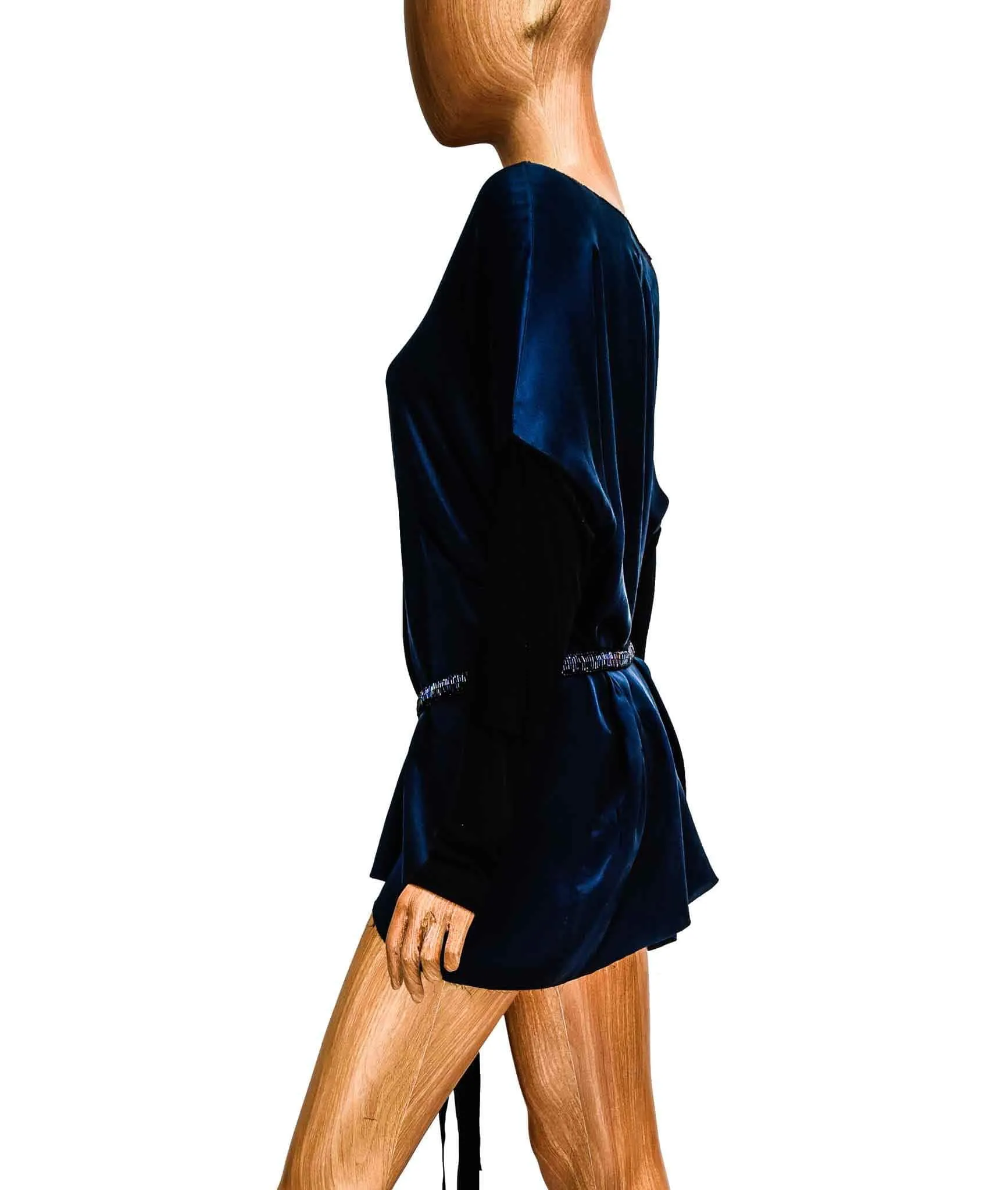 Long Sleeve Silk Tunic with Frayed Hem
