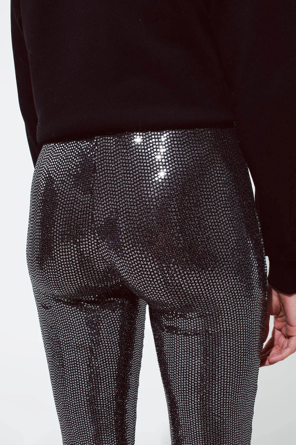 Metallic fabric flare Leggings in silver