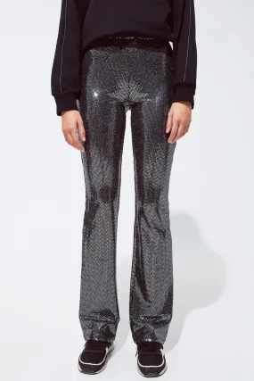 Metallic fabric flare Leggings in silver