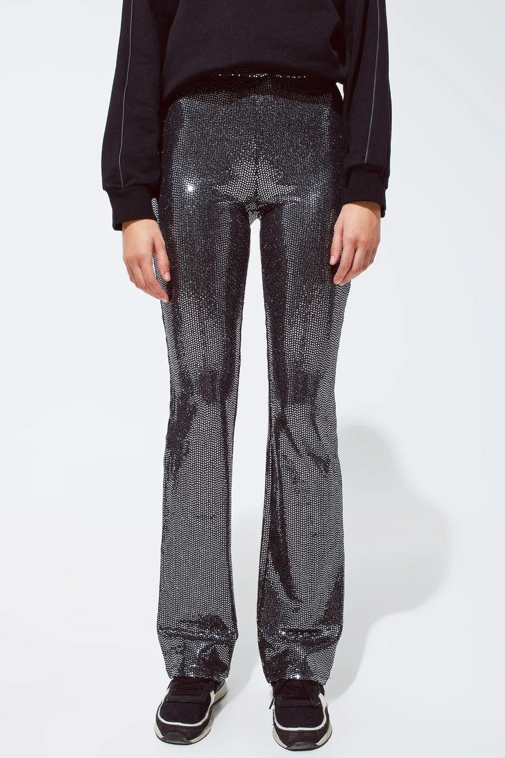 Metallic fabric flare Leggings in silver