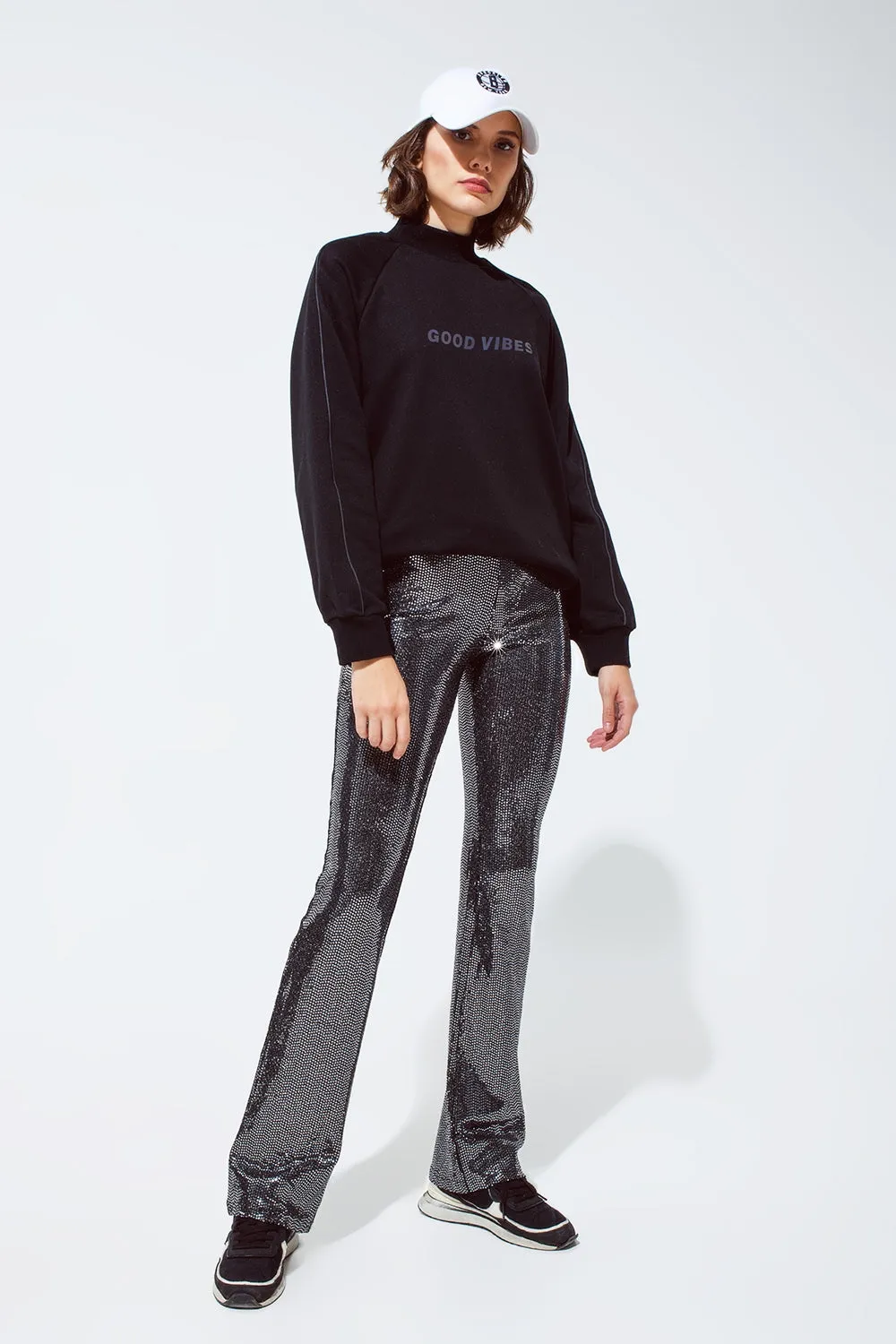 Metallic fabric flare Leggings in silver