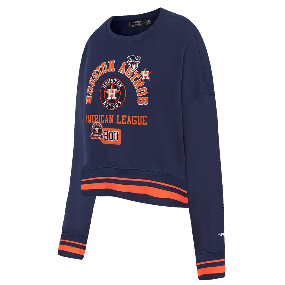 MLB HOUSTON ASTROS AREA CODE WOMEN'S RIB FLC CREWNECK (MIDNIGHT NAVY/ORANGE/MIDNIGHT NAVY)