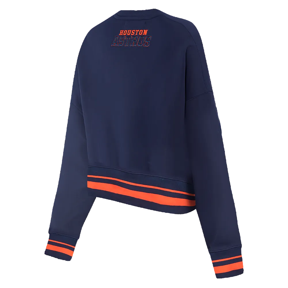 MLB HOUSTON ASTROS AREA CODE WOMEN'S RIB FLC CREWNECK (MIDNIGHT NAVY/ORANGE/MIDNIGHT NAVY)