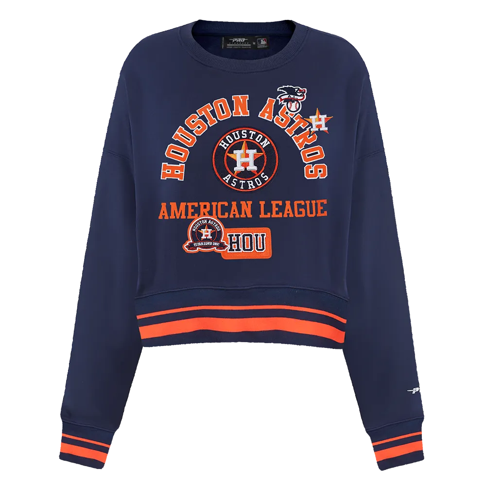 MLB HOUSTON ASTROS AREA CODE WOMEN'S RIB FLC CREWNECK (MIDNIGHT NAVY/ORANGE/MIDNIGHT NAVY)