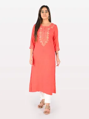 Neeru's Women Tomato Color Slub Rayon Fabric Tunic "48"