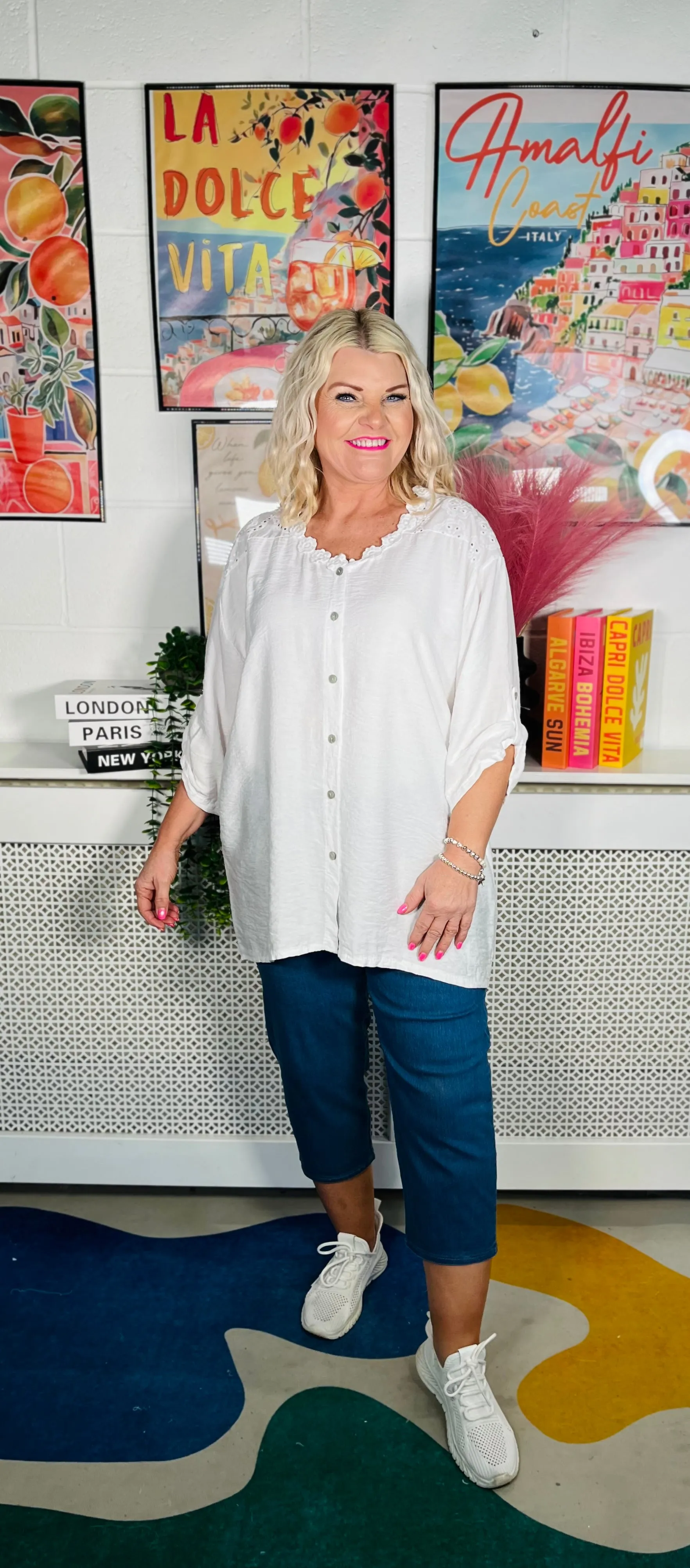 Palm Haven Button Tunic - White