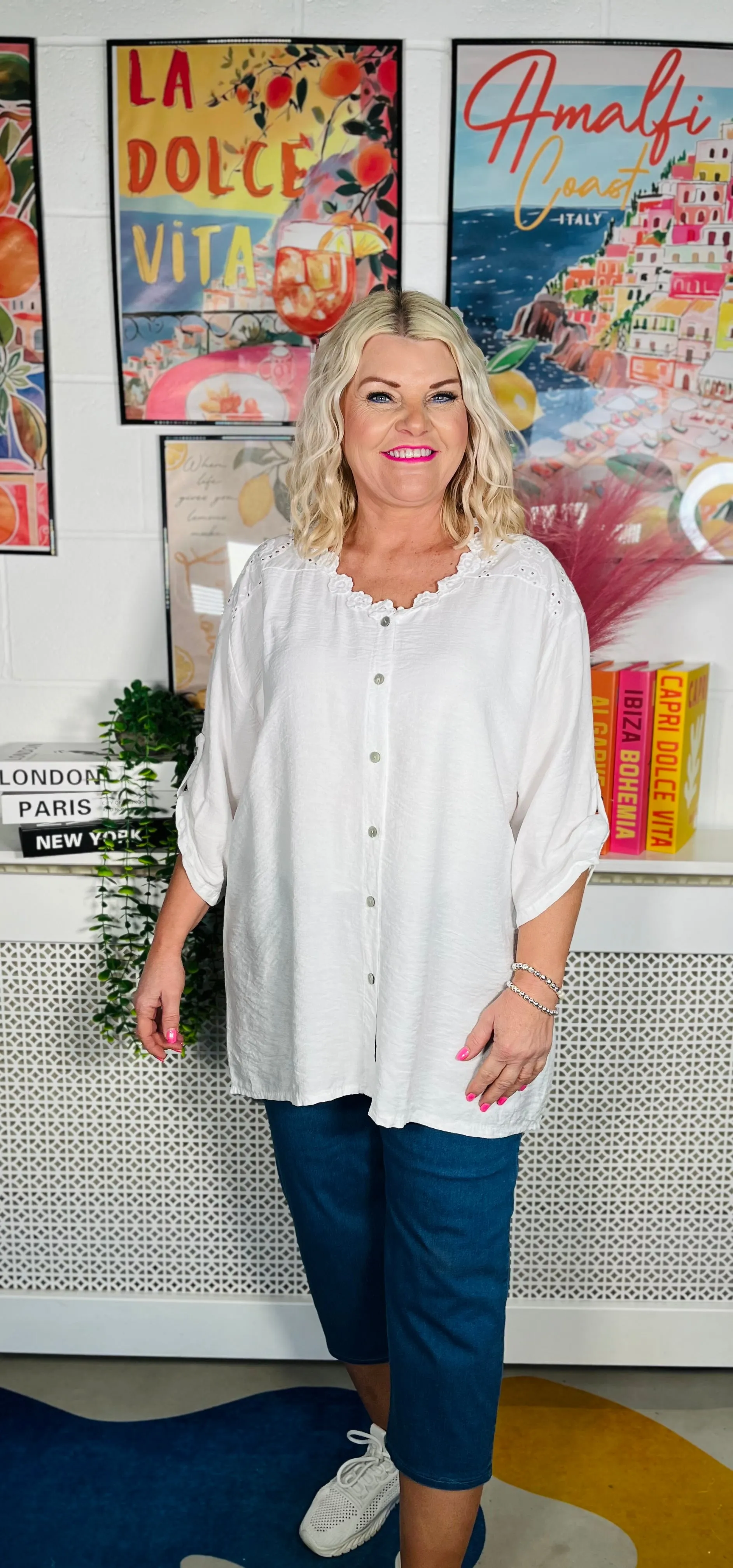 Palm Haven Button Tunic - White