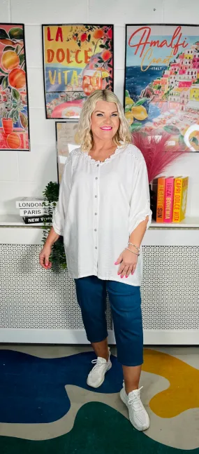 Palm Haven Button Tunic - White
