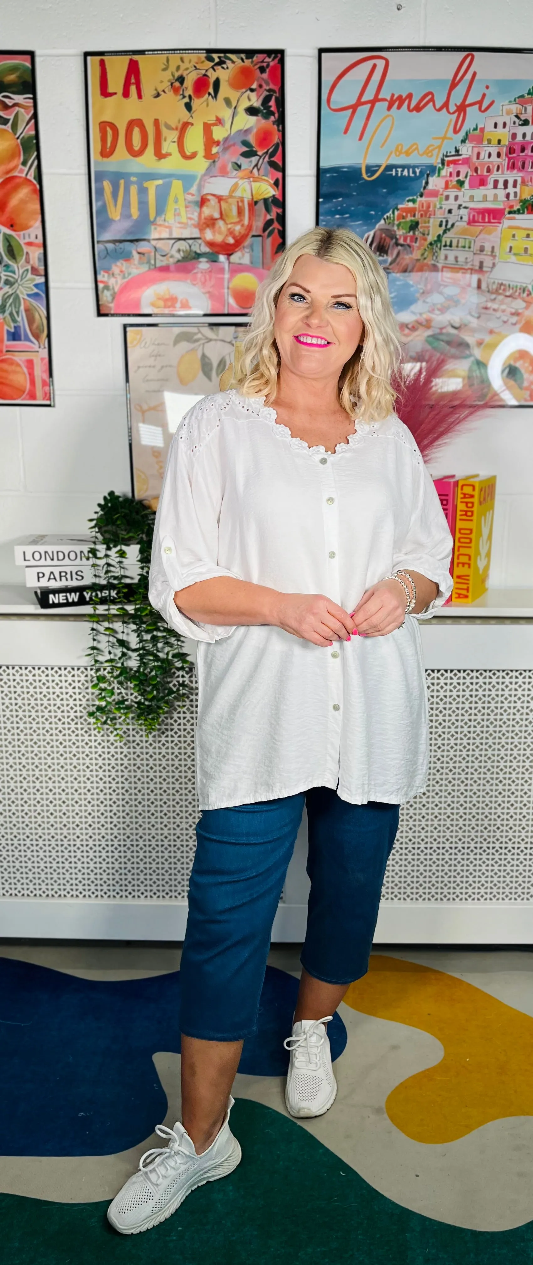 Palm Haven Button Tunic - White