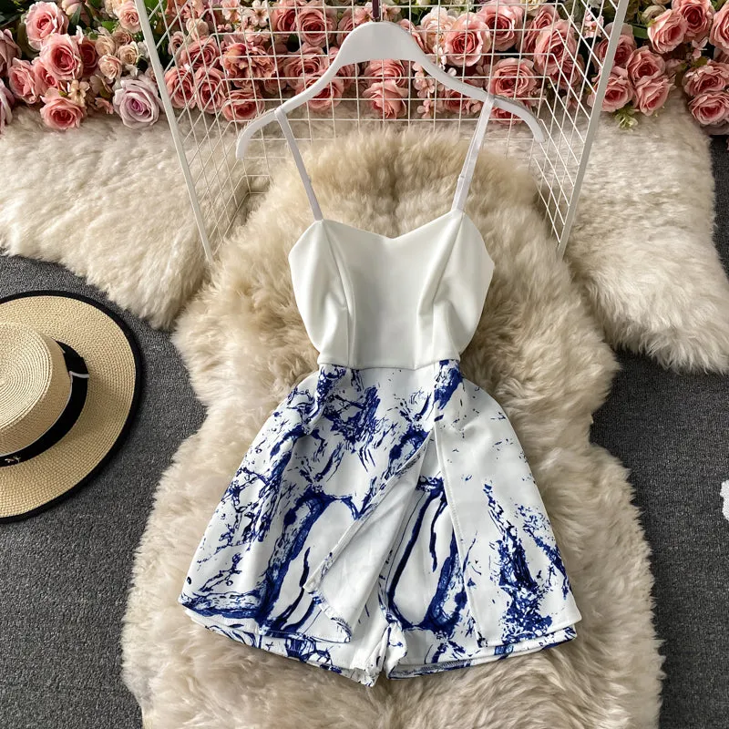 Patchwork Plaid Fake Two-Piece Sling Jumpsuit