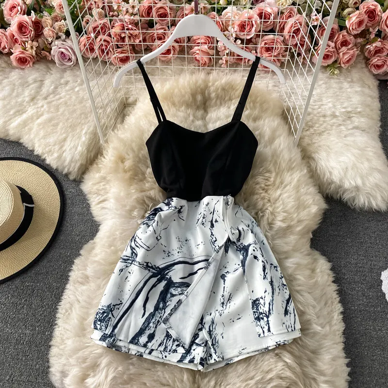 Patchwork Plaid Fake Two-Piece Sling Jumpsuit