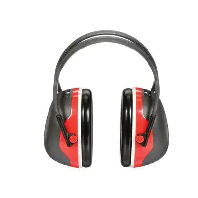 Peltor™ X Series 093045-93725 Earmuff, 28 dB NRR, Black/Red Ear Cup, Black Headband, Over The Head Ear Muff