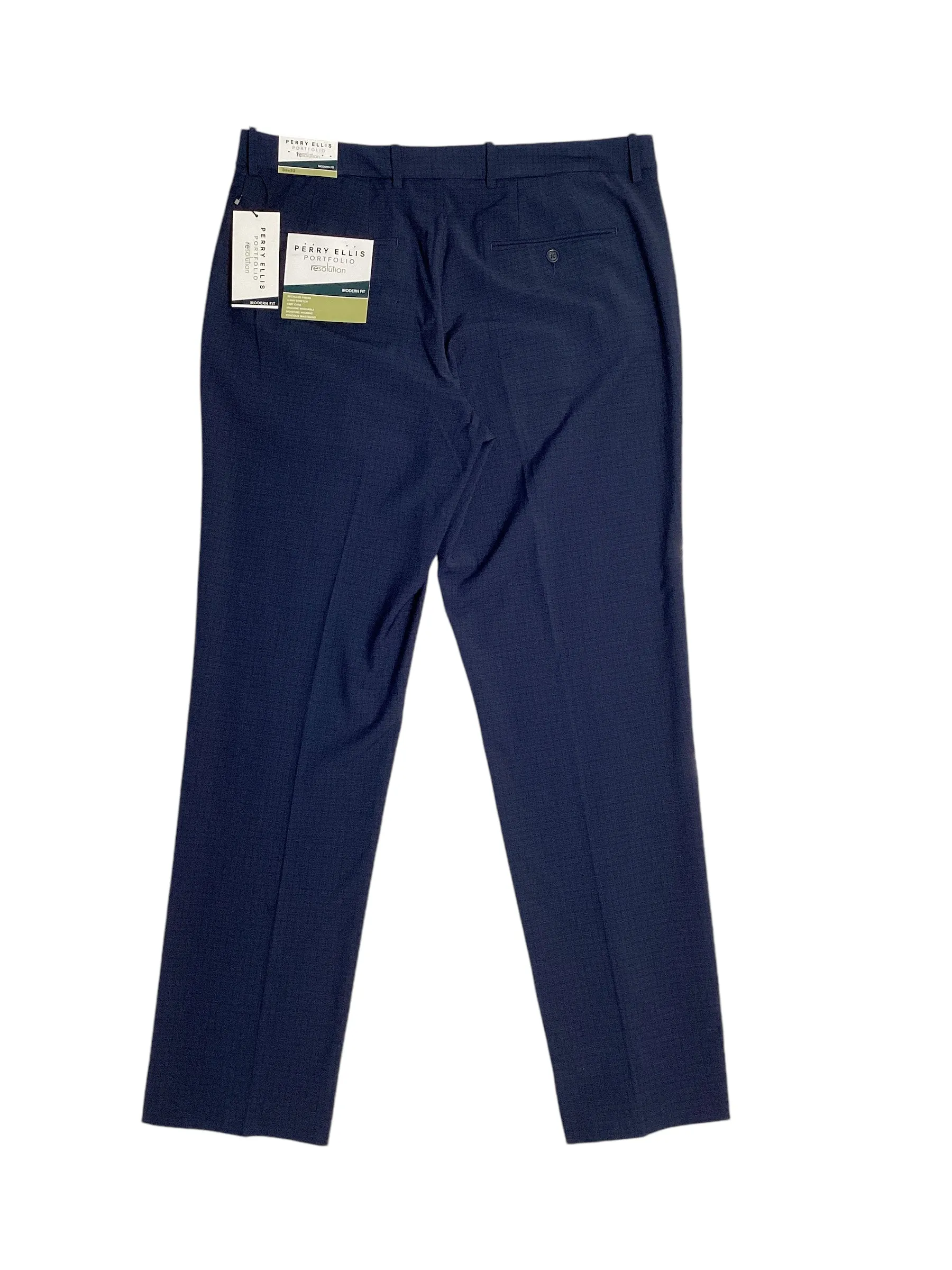 Perry Ellis Portfolio Mens Modern Fit Stretch Dress Pants Navy Blue 38 x 30