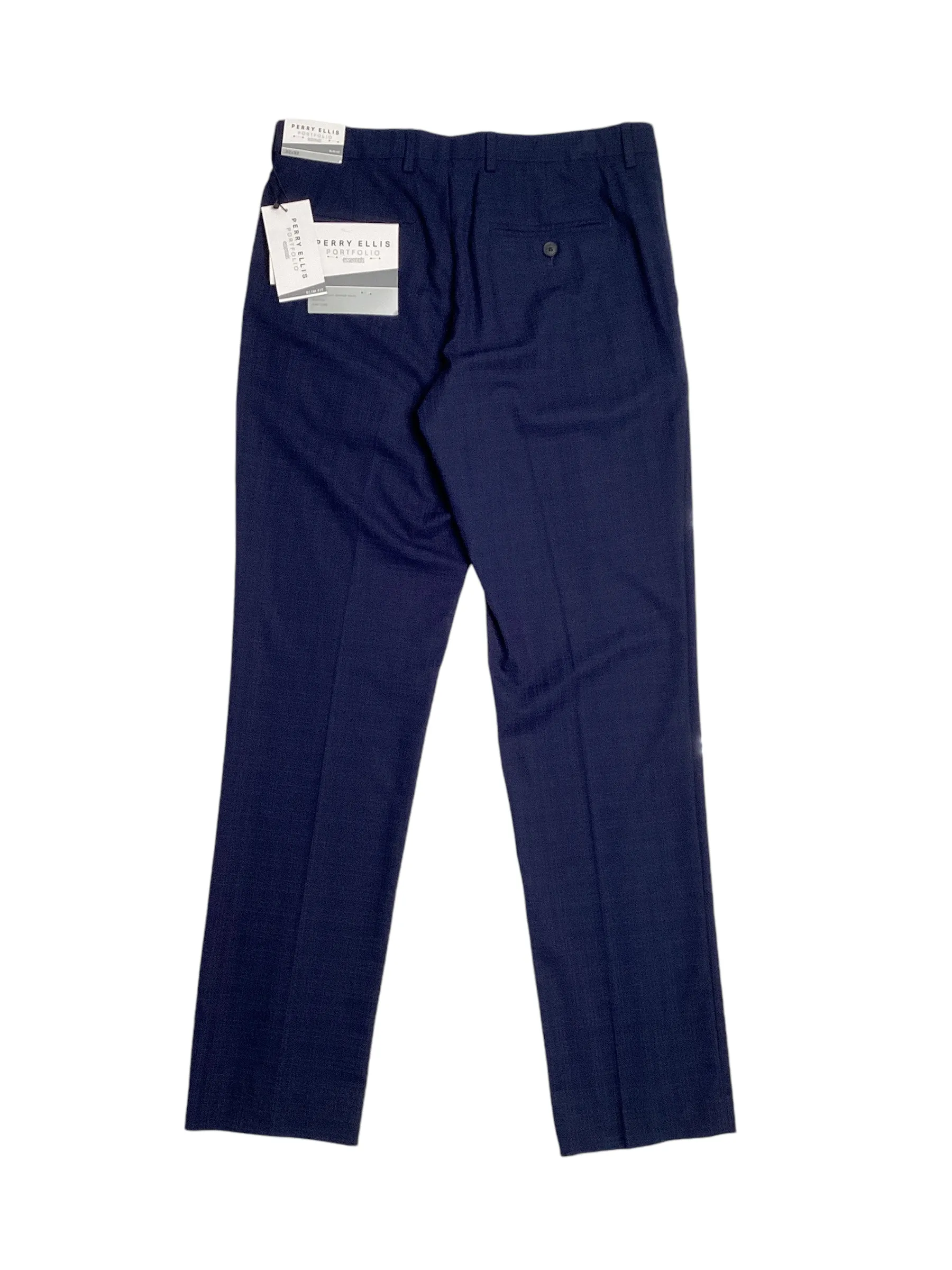 Perry Ellis Portfolio Mens Slim Fit Stretch Dress Pants Navy 38 x 30