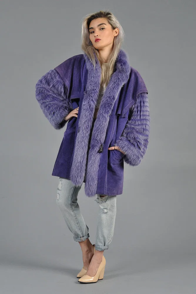Purple Fox Fur   Suede Avant Garde Coat