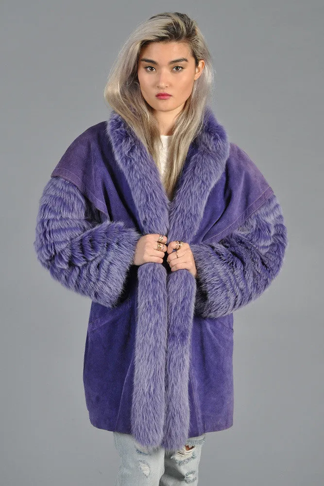 Purple Fox Fur   Suede Avant Garde Coat