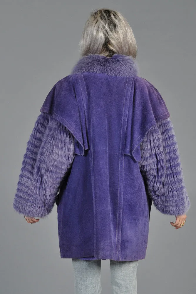 Purple Fox Fur   Suede Avant Garde Coat
