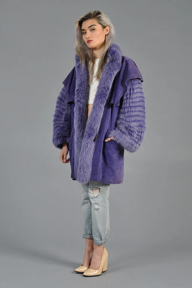 Purple Fox Fur   Suede Avant Garde Coat